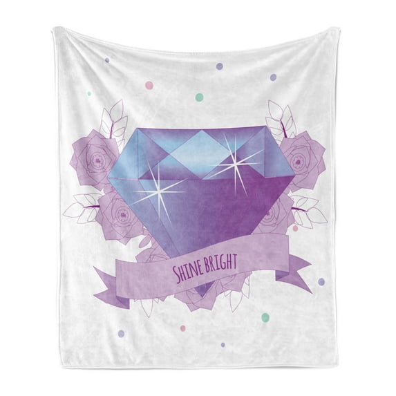 Girl Slogan Soft Flannel Fleece Throw Blanket, Wording with a Huge Crystal Diamond and Roses Flourishing, Cozy Plush for Indoor and Outdoor Use, 50" x 70", Lavender Violet, by Ambesonne
