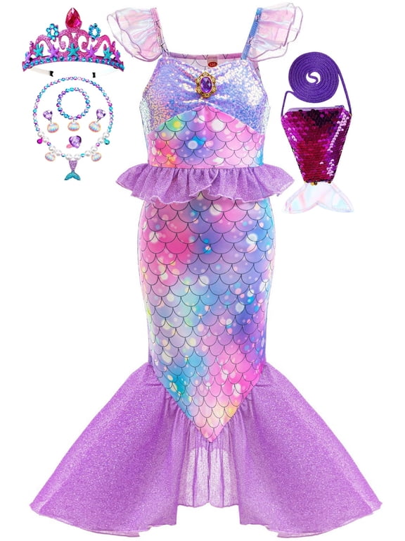 Girl Sparkle Mermaid Princess Dress Kids Mermaid Play Costume Sets Dress up Outfit