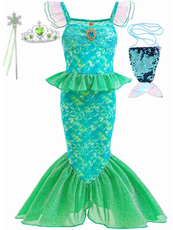 Girl Sparkle Mermaid Princess Dress Kids Mermaid Play Costume Sets Dress up Outfit