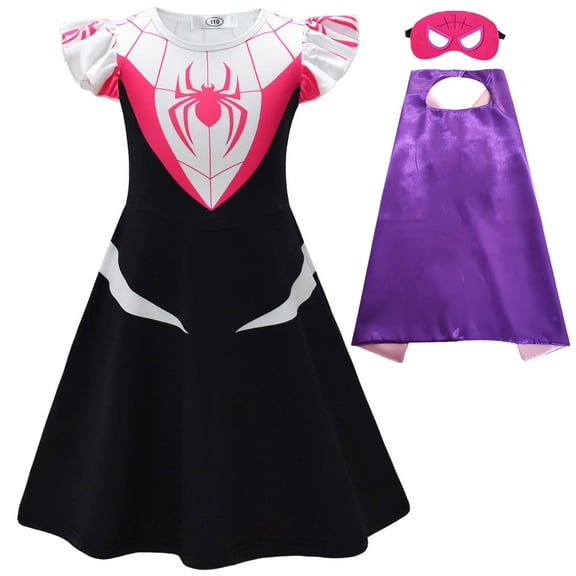 Girl Spider Costume with Mask Cape Halloween Superhero Cosplay Outfits Set for 4-5Y