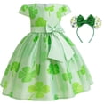 thumbnail image 1 of Girl St Patricks Day's Costume Short Sleeve Shamrock Bowknot Outfits, 3-10Y, 1 of 5