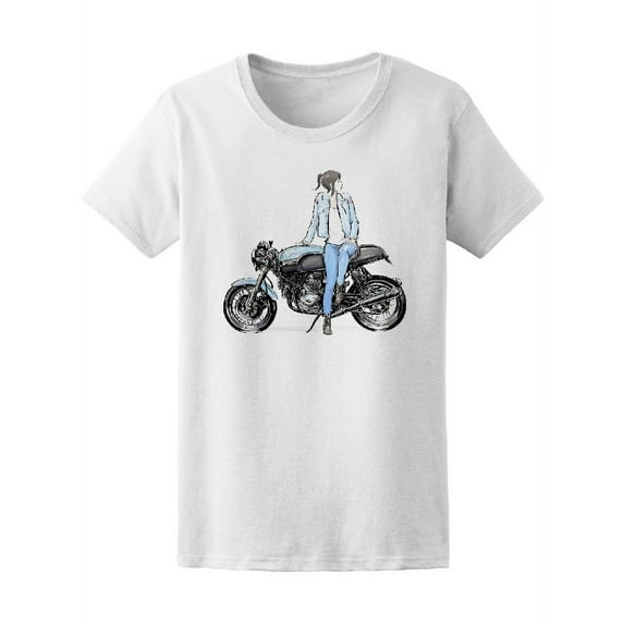 Girl Standing With Motorcycle T-Shirt Women -Image by Shutterstock, Female Large