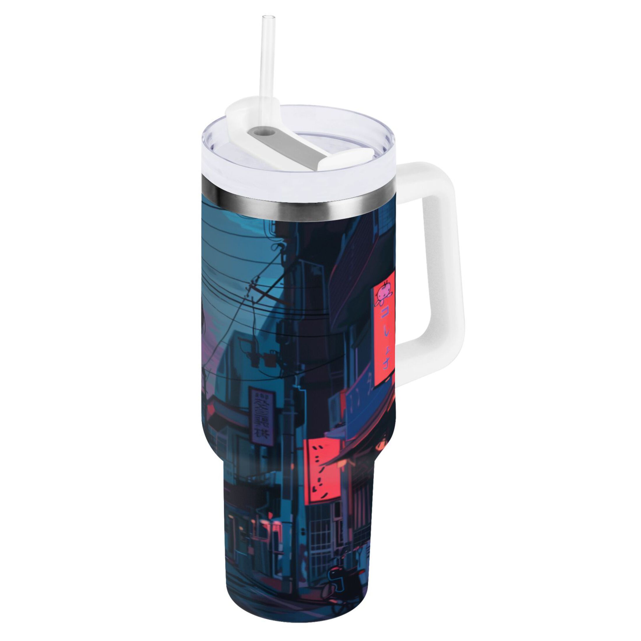 Girl Standing on Japanese Street Tumbler with Handle and Straw Lid 40 ...