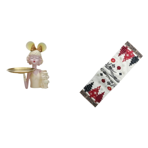 Girl Statue Key Tray Collectible Resin Sculpture Christmas Table Runner Festive Polyester for Coffee Table