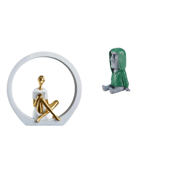 Girl Statue Moai Sculpture Abstract Art Resin Material Table Centerpiece for Bedroom Bookshelf Decor