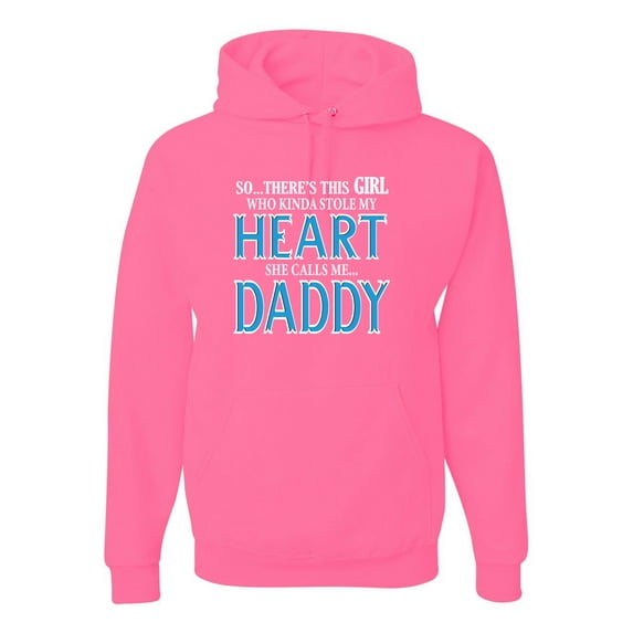 Girl Stole My Heart She Calls Me Daddy Daughter Girl Dad Father Gift | Mens Father's Day Hooded Sweatshirt Hoodie, Neon Pink, Large
