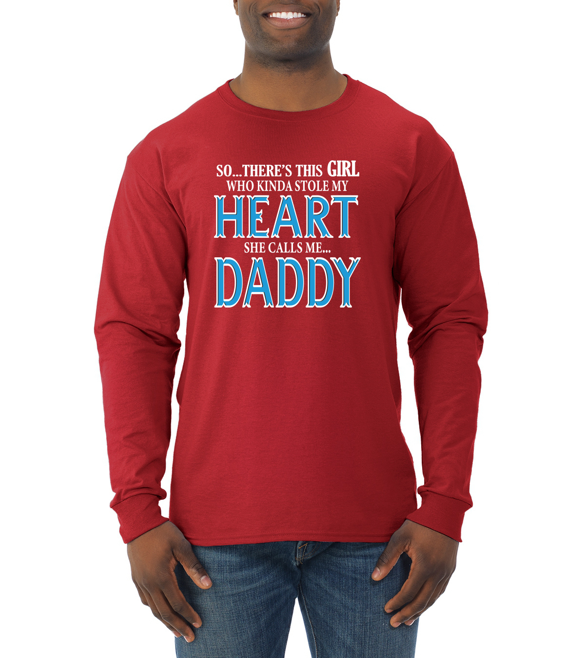 Girl Stole My Heart She Calls Me Daddy Daughter Girl Dad Father Gift | Mens Father's Day Long Sleeve T-Shirt, Red, X-Large - image 1 of 4