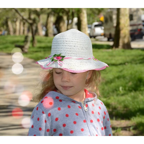 Girl Straw Cap Sun Hat Beach Summer Floral Sun hat 3-7 Years - Fuchsia