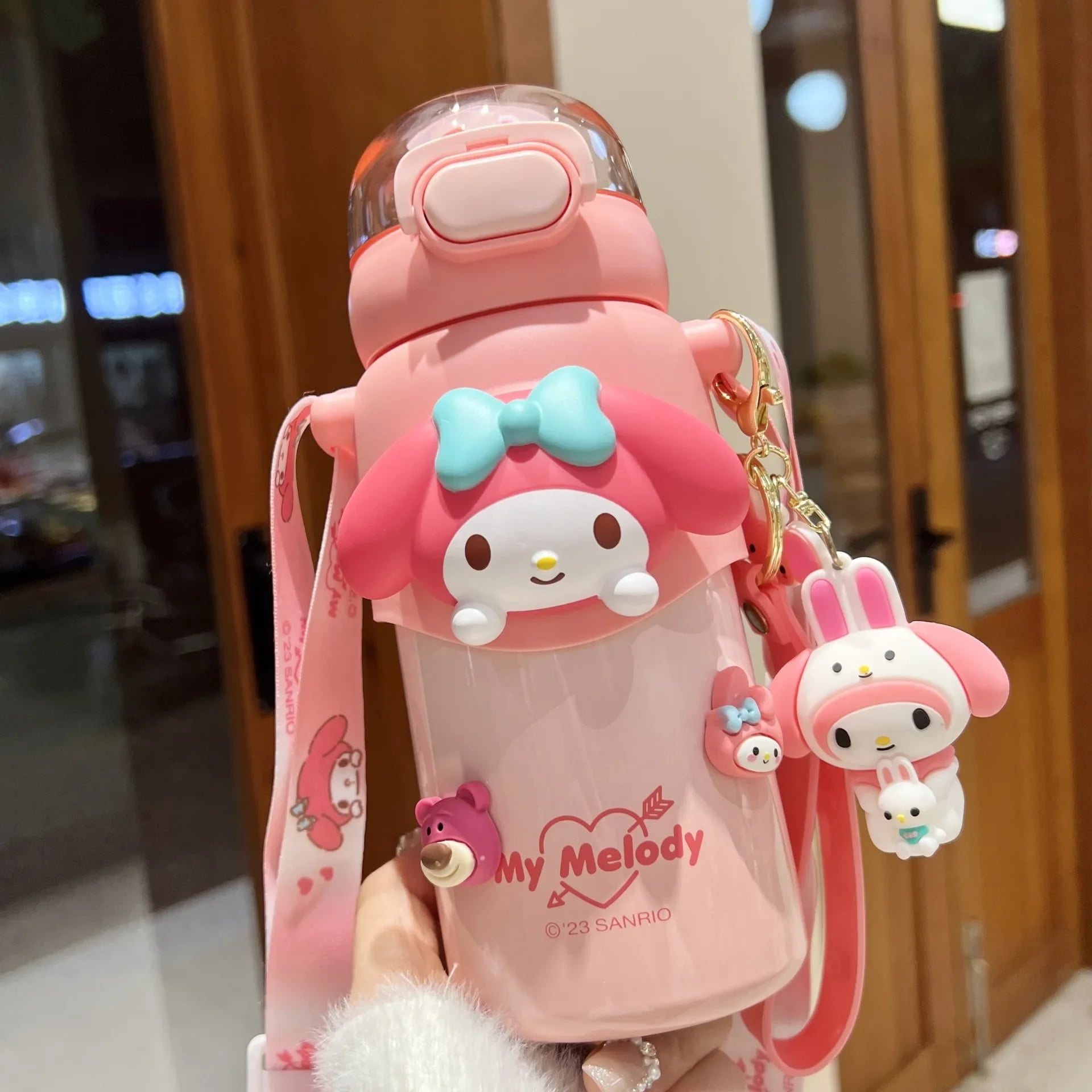 Girl Straw Kettle Crossbody Stainless Steel Kawaii 500ml Sanrio Kuromi ...