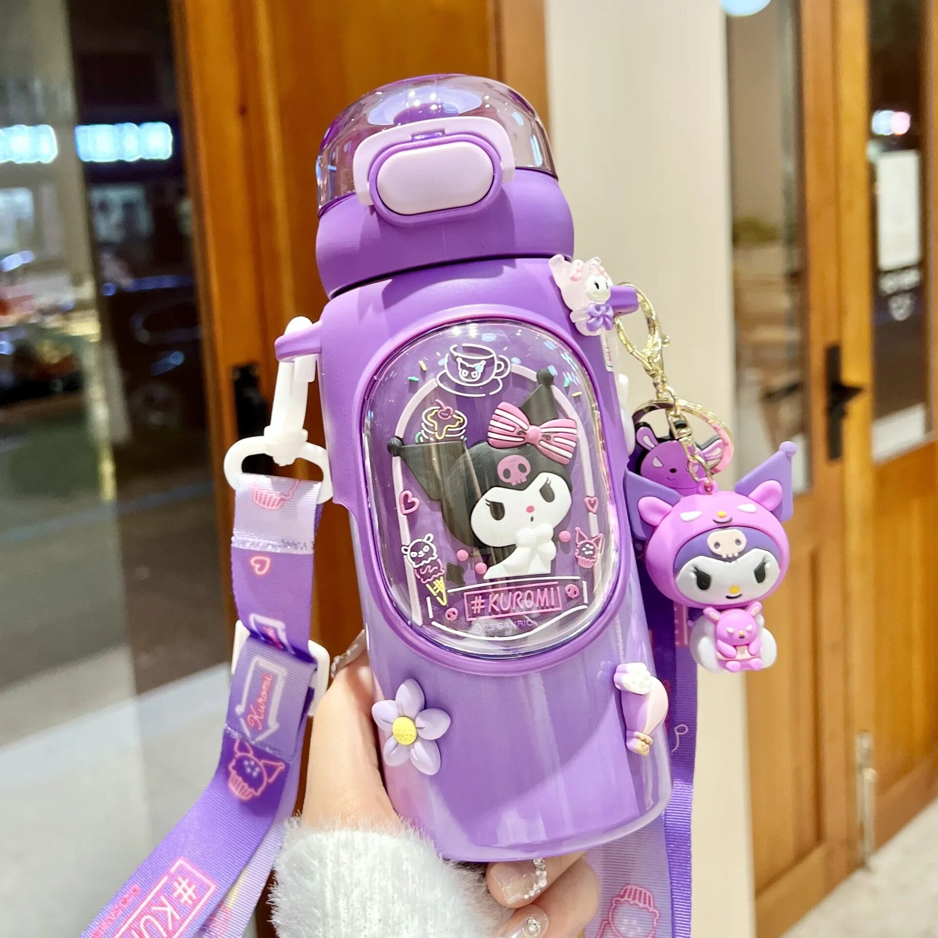 Girl Straw Kettle Crossbody Stainless Steel Kawaii 500ml Sanrio Kuromi