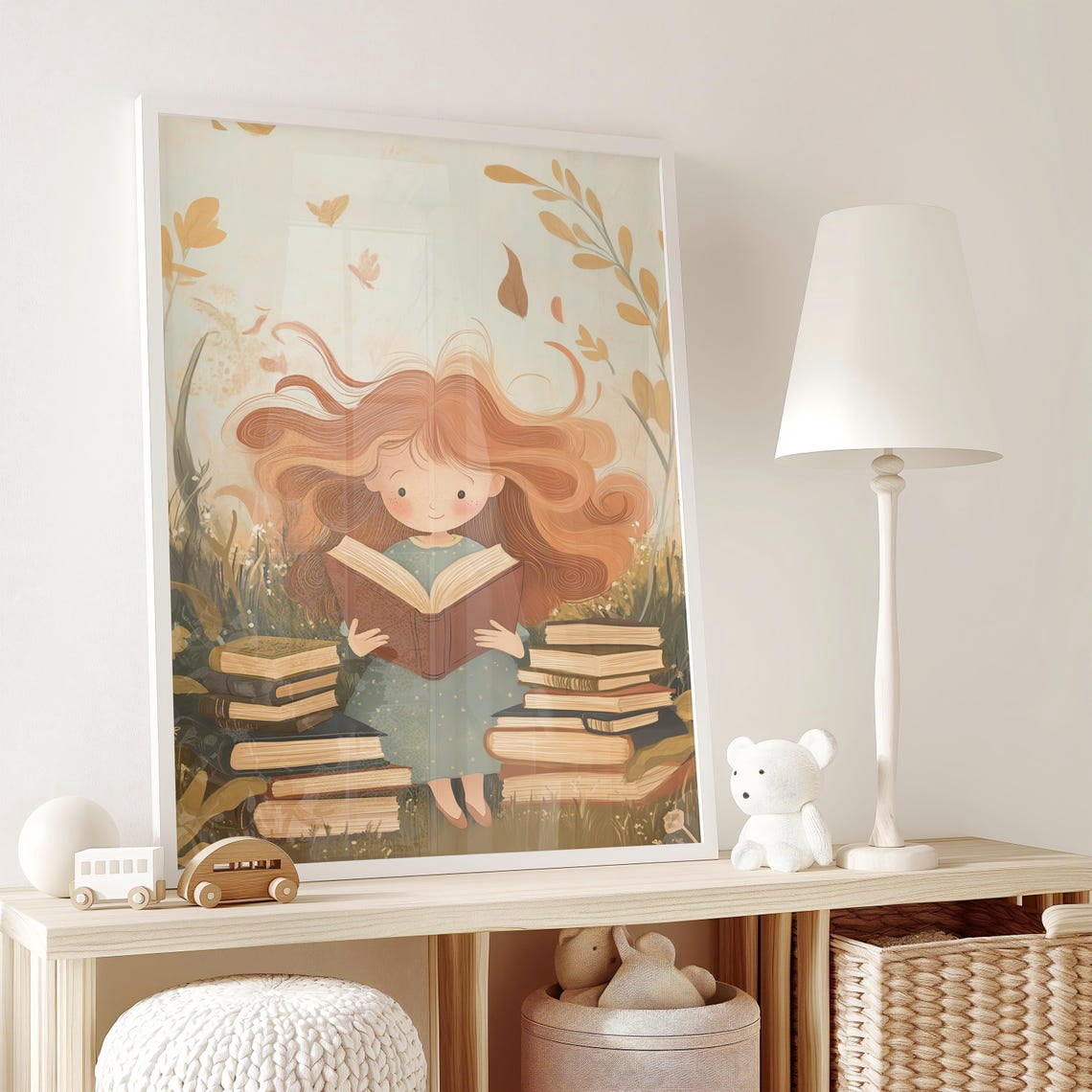 Girl Study Room Print Pastel Reading Decor Bookworm Art Playroom ...