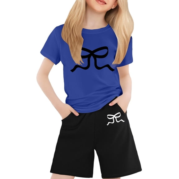 Girl Summer Clothes Blue Short Sleeve Casual Girls Tops and Shorts Boys of Summer 12-13 Years Girl Clothing Summer Clothing