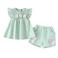 thumbnail image 1 of Girl Summer Clothes Cute Ruffle Tops Dress Shorts Outfits Set Infant Toddler Shrit Shorts Set Floral Princess Outfit, 1 of 9