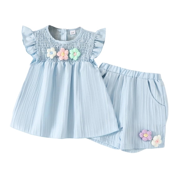 Girl Summer Clothes Cute Ruffle Tops Dress Shorts Outfits Set Infant Toddler Shrit Shorts Set Floral Princess Outfit