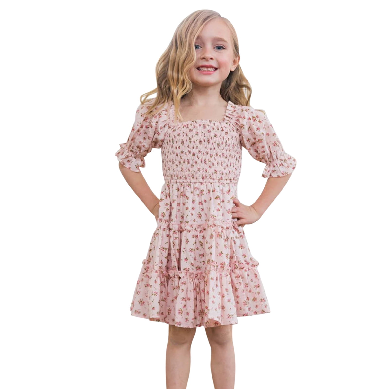  Coral and Girls Dress Spring Kids Dress Long Sleeve Cotton  Blend Floral Ruffle in Summer Cute Kids (Beige, 18 Months): Clothing, Shoes  & Jewelry