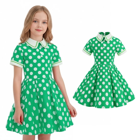 Girl Summer Dress Short Sleeve Girls Polka Dot Dress Party Ball Gown Dress 1950s Outfits Girls Size 7-8 Years Dress