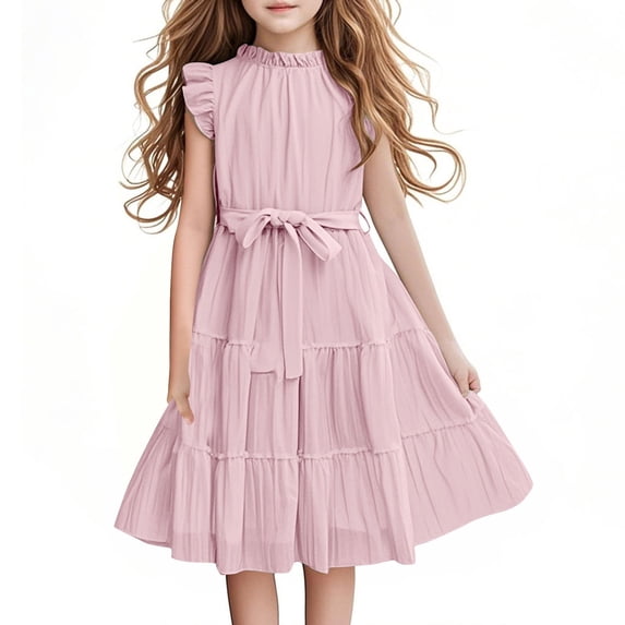 for Girl Summer Fall Ruffle Short Sleeve Crewneck Faux Gauze Linen Formal Date Night Evening Elegant Lounge A Line Dresses Homecoming Dresses Girls 2026 15 Years