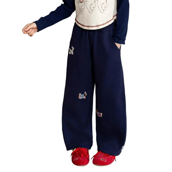 Girl Sweatpants Cute Embroidery Sweatpants for Girls Basic Girls Athletic Pants with Pocket Wide Leg Pants Baggy Pants for Girls