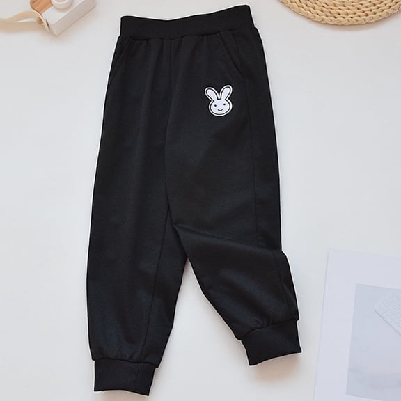 Girl Sweatpants Solid Relaxed Fit Joggers Pants Streetwear Spring Running Pants With Pocket Black
