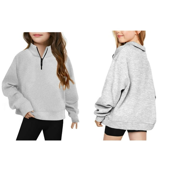 Girl Sweatshirt Long Sleeve Zipper Grey Sweatshirt Kids Crewneck Pullover Tops Fall Winter Clothes 13-14 Years Girl Clothes Boys Girls Fashion