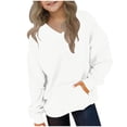 thumbnail image 1 of Girl Sweatshirt Trendy Teens V-Neck Sweatshirt Trendy Solid Casual Pullover with Pocket Oversized Kids Thin Fleece Hoodless Tops For School Casual Boys Hoodies Fall Sweatshirts White 3Y, 1 of 8