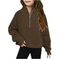 thumbnail image 1 of Girl Sweatshirt with Thumb Holes Half Zip Pullover for Girls Long Sleeve with Pocket Cotton Fleece Sweatshirts, 7-8 Years Brown, 1 of 4