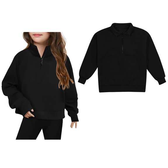 Girl Sweatshirts Long Sleeve Girls Zipper Black Sweatshirt Pullover Crewneck Blouse Shirt Tops Fall Clothes Boys 5-6 Years Clothes Boys Girls Fashion