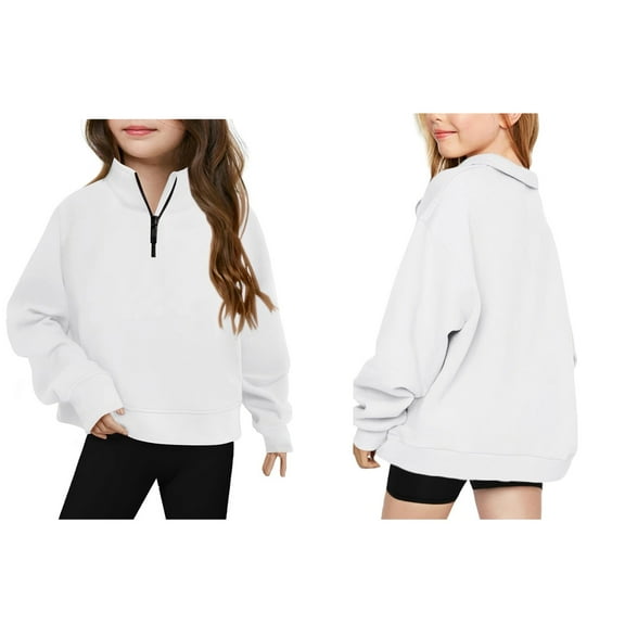 Girl Sweatshirts Long Sleeve Girls Zipper White Sweatshirt Crewneck Pullover Tops Winter Clothes Boy Clothes 7-8 Years Boys Girls Fashion