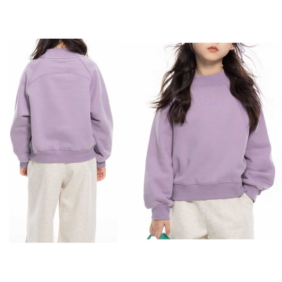 Girl Sweatshirts Long Sleeve Kids Purple Sweatshirt Crewneck Loose Fit Pullover Tops Warm Fall Winter Clothes 6-7 Years Girl Clothes Boys Girls Fashion