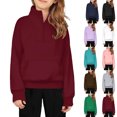 thumbnail image 1 of Girl Sweatshirts Long Sleeve Quarter Zip Sweatshirt Pullover Tops Fall Clothes Red Sweatshirt Size 5-14 Years, 1 of 4