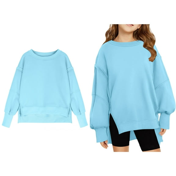 Girl Sweatshirts Long Sleeve Sky Blue Sweatshirt Girls Crewneck Pullover Tops Warm Fall Winter Clothes Sweatshirt for Girls 7-8 Years Boys Girls Fashion