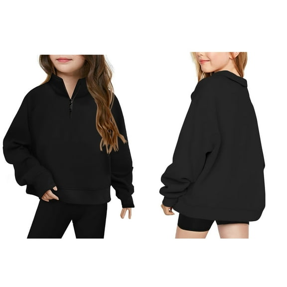 Girl Sweatshirts Long Sleeve Zipper Black Sweatshirt Girls Crewneck Sweatshirts Pullover Tops Fall Winter Clothes 5-6 Years Girls Clothes Boys Girls Fashion