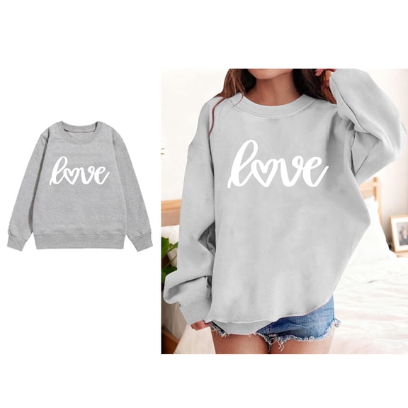 Girl Sweatshirts Valentine Sweatshirt Long Sleeve Casual Love Letter Print Sweatshirt Crewneck Pullover Sweatshirt for Girls 8-9 Years
