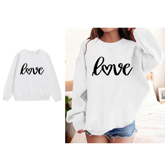 Girl Sweatshirts Valentines Day Sweatshirt Long Sleeve Love Letter Print Sweatshirts Crew Neck Pullover Sweatshirt Girls Tops 8-9 Years
