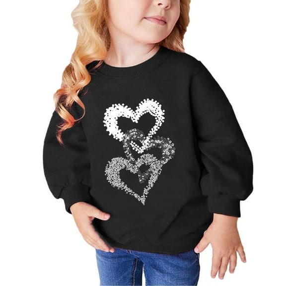 Girl Sweatshirts for 7 Years Old Girl Heart Print Long Sleeve Cotton Sweatshirts Cozy 2-9y Little Girl Cute Tops, Black, 4 Years