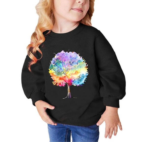 Girl Sweatshirts for 7 Years Old Girl Print Long Sleeve Cotton Sweatshirts Cozy 2-9y Little Girl Cute Tops, Black, 9 Years