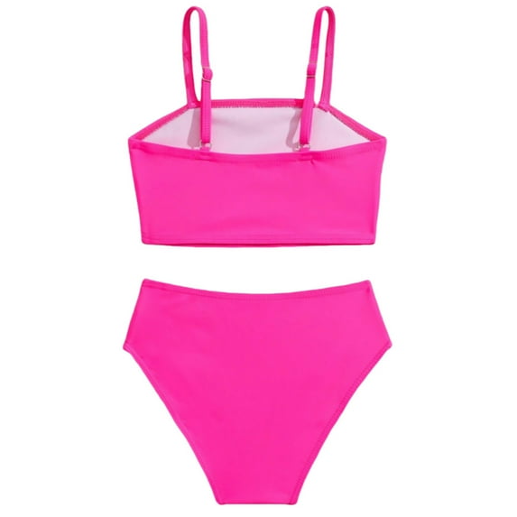 Girl Swim Trunks Girls Swimsuits Bikini Set Kids Cutout Bathing Suit Bikini Fashion Top Two Piece Girls' Solid Color Swimwear Hot Pink, 7-8 Years