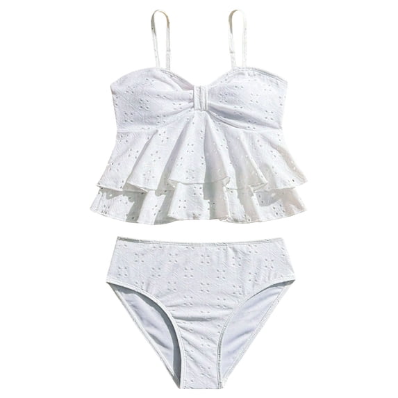 Girl Swimsuit 2 Piece Bikini Set Tiered Ruffled Bathing Suit Adjustable Straps Summer Girls Swimwear 5-14 Years Bathing Suits for Girls 2 Piece