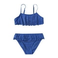 thumbnail image 1 of Girl Swimsuit 4T Toddler Girl 2 Piece Swimsuit Sport Soild High Waist Bikini Set Swimwear Bathing Suit Blue, 7-8 Years, 1 of 5