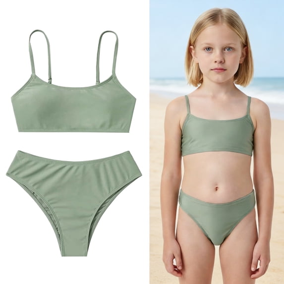 Girl Swimsuit Adjustable Straps 2 Piece Bathing Suit with Chest Pad Bathing Suit for Tween Girls 12 Years