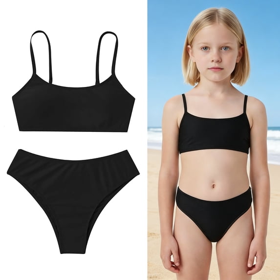 Girl Swimsuit Adjustable Straps Two Piece Girls Bikini Sets with Chest Pad Cute Bathing Suits for Kids 10 Years