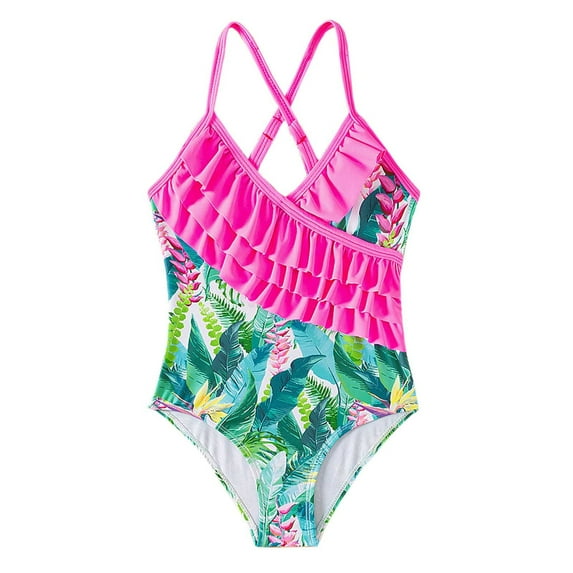 Girl Swimsuit Bathing Suits Colorful Cute Tie Dye Criss Cross Halter Bathing Suits Cute Summer Swimwear for Little Girls Size 5-6