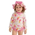 thumbnail image 1 of Girl Swimsuit One Piece Cute Graphics Print Kids Long Sleeve Swimwear with Sun Protection Bathing Suit White 2-3 Y, 1 of 5