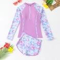thumbnail image 1 of Girl Swimsuit Set Two Piece Long Sleeve Rash Guard Bathing Suit Breathable Beach Swimwear Summer Purple 7-8 Y, 1 of 8