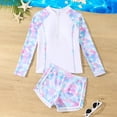 thumbnail image 1 of Girl Swimsuit Set Two Piece Long Sleeve Rash Guard Bathing Suit Breathable Beach Swimwear Summer White 10-11 Y, 1 of 8