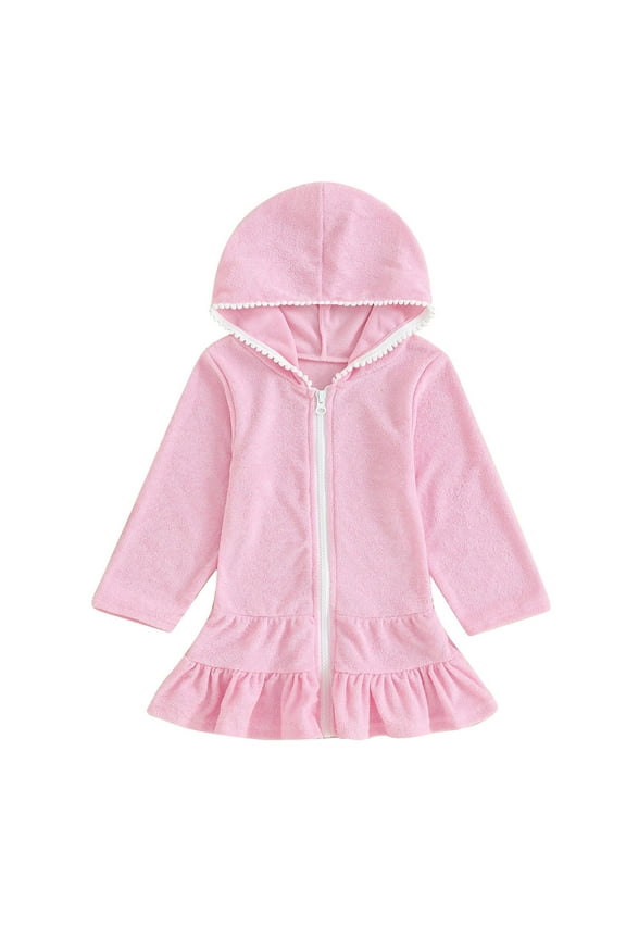 Girl Swimsuit Size 14-16 Tankini Girls Terry Cloth Swim Cover Up Zip Up Hooded Bathing Suit Coverup Wraps Rufled Puff Sleeve Pool Beach Robe Cover-Up