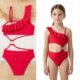 thumbnail image 1 of Girl Swimsuit Two Piece Ruffle Swimwear with Chest Pad Bathing Suit for Tweens 13-14 Years, 1 of 7