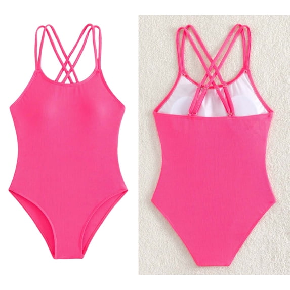 Girl Swimsuits Crossback 1 Piece Bathing Suit Quick Dry Beach Swimwear with Adjustable Straps Swim Suits for Girls 9-10 Years