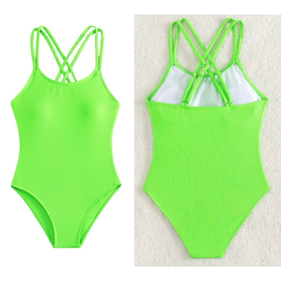 Girl Swimsuits Crossback 1 Piece Swimming Suits Quick Dry Summer Swimwear with Adjustable Straps Swim Suits for Girls 8-9 Years