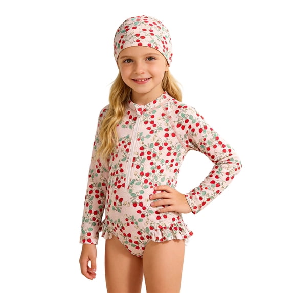 Girl Swimsuits Girls Sun Swimwear With Prints UPF 50+ Rash Guard Long Sleeve Bathing For Toddler Kids Beach Pool